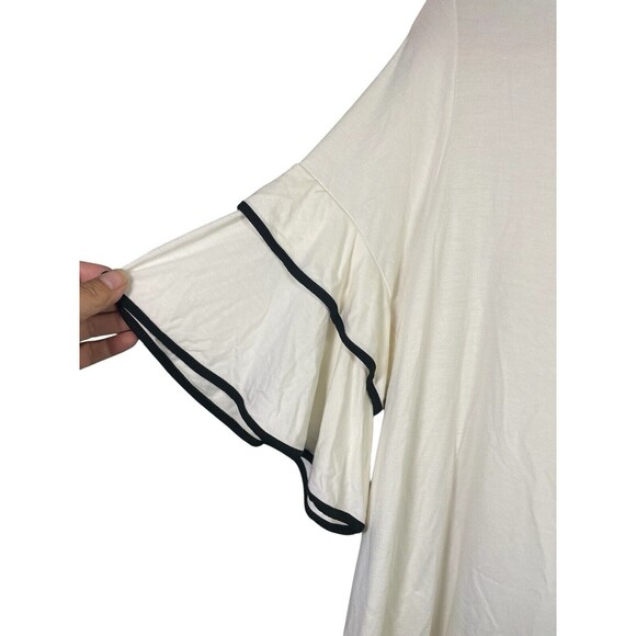 J Jill Wearever Collection Women Top Shirt Short Sleeve ivory w/Black Trim Sz L‎ - Picture 4 of 10
